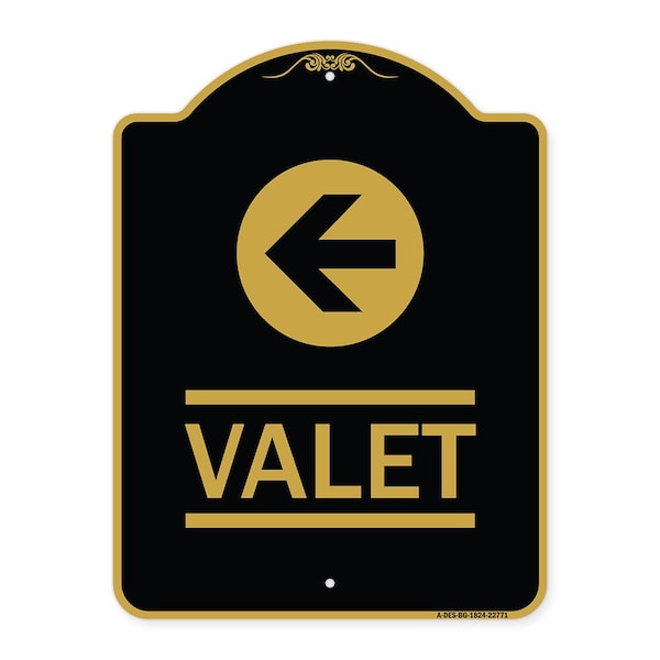 Signmission Designer Series Sign-Valet Left Arrow, Black & Gold Aluminum Sign, 18" x 24", BG-1824-22771 A-DES-BG-1824-22771 - main